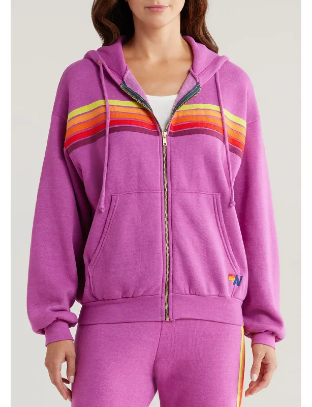 Women's hoodie with a detachable hood for customizable styling5 Stripe Relaxed Zip Hoodie, Magenta/Orange Yellow Women's hoodie with a detachable hood for customizable styling5 Stripe Relaxed Zip Hoodie, Magenta/Orange Yellow