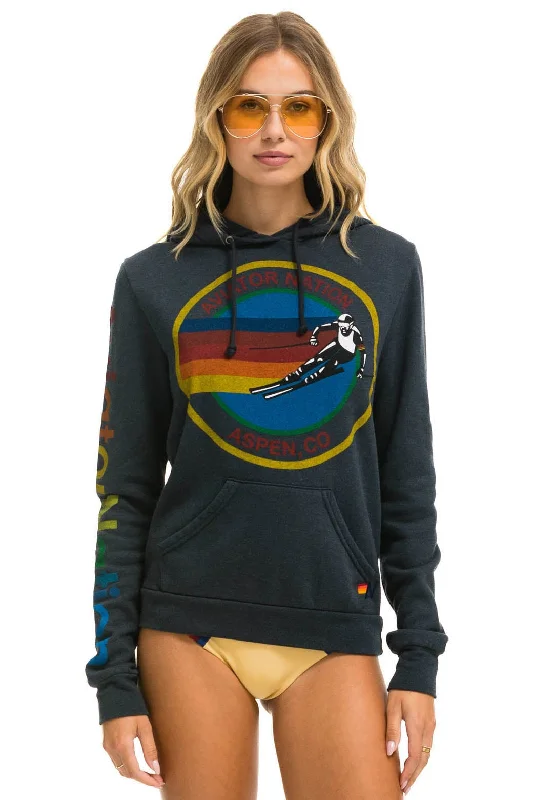 Women's cropped sweatshirt with a slogan graphic for a fun and expressive lookAVIATOR NATION ASPEN PULLOVER HOODIE - CHARCOAL Women's cropped sweatshirt with a slogan graphic for a fun and expressive lookAVIATOR NATION ASPEN PULLOVER HOODIE - CHARCOAL
