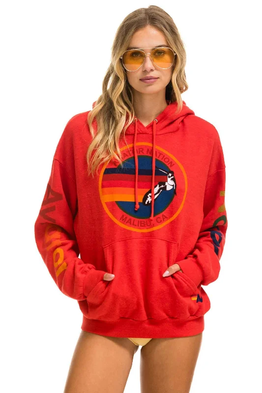 Women's mock - neck sweatshirt made of moisture - wicking material for fitness useAVIATOR NATION MALIBU RELAXED PULLOVER HOODIE - RED Women's mock - neck sweatshirt made of moisture - wicking material for fitness useAVIATOR NATION MALIBU RELAXED PULLOVER HOODIE - RED