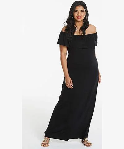 Strapless Women Dress with a Built - in Bra for Comfort and SupportBlack Bardot Maxi Dress Strapless Women Dress with a Built - in Bra for Comfort and SupportBlack Bardot Maxi Dress