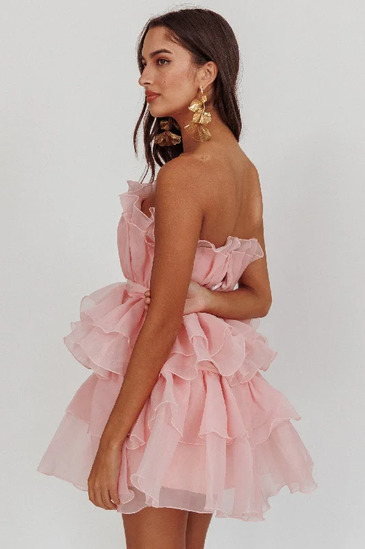 Empire Waist Women Dress to Accentuate the Bust and Conceal the WaistBon Bon Tiered Chiffon Mini Dress Blush Empire Waist Women Dress to Accentuate the Bust and Conceal the WaistBon Bon Tiered Chiffon Mini Dress Blush