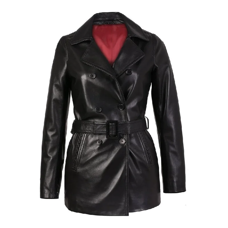 Women's pea coats in a plus - size fit for a flattering and warm winter coatCarissa Womens Black Belted 3/4 Long Leather Coat Women's pea coats in a plus - size fit for a flattering and warm winter coatCarissa Womens Black Belted 3/4 Long Leather Coat