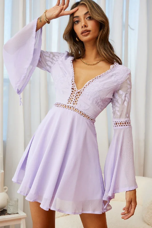 Lace - Embellished Women Dress for an Elegant and Sophisticated AppearanceCarson Long Sleeve Crochet Embroidery Detail Dress Lilac Lace - Embellished Women Dress for an Elegant and Sophisticated AppearanceCarson Long Sleeve Crochet Embroidery Detail Dress Lilac