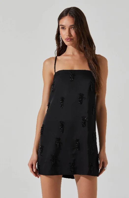 Pleated Women Dress with a Timeless and Elegant TextureCassiel Satin Embellished Mini Dress Pleated Women Dress with a Timeless and Elegant TextureCassiel Satin Embellished Mini Dress