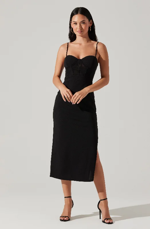 Strapless Women Dress with a Built - in Bra for Comfort and SupportContrast Mesh Bustier Midi Dress Strapless Women Dress with a Built - in Bra for Comfort and SupportContrast Mesh Bustier Midi Dress