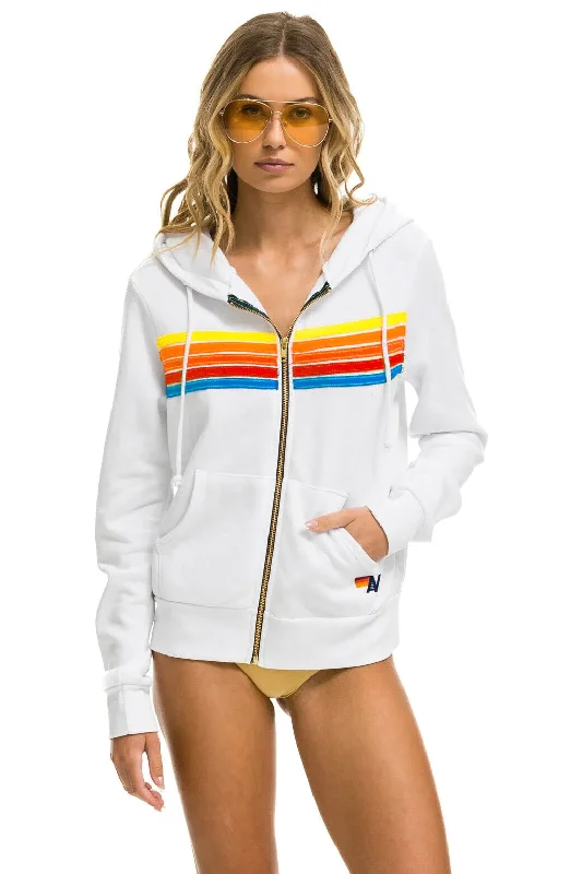 Women's crew - neck sweatshirt in a heather gray shade for a classic and versatile option5 STRIPE HOODIE - WHITE // NEON RAINBOW Women's crew - neck sweatshirt in a heather gray shade for a classic and versatile option5 STRIPE HOODIE - WHITE // NEON RAINBOW