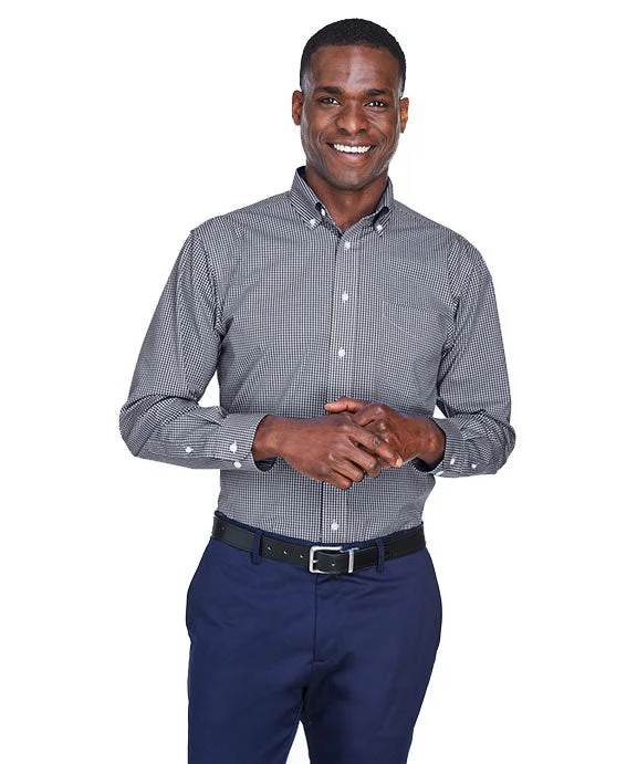 Women's mock - neck sweatshirt made of moisture - wicking material for fitness useD640 - Devon & Jones Mens Crown Woven Collection™ Gingham Check Shirt | Navy