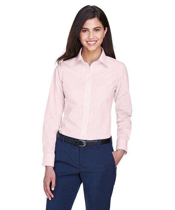 Women's long - sleeve cropped sweatshirt with ribbed cuffs for a snug fitD640W - Devon & Jones Ladies Crown Woven Collection™ Gingham Check Shirt | Pink Women's long - sleeve cropped sweatshirt with ribbed cuffs for a snug fitD640W - Devon & Jones Ladies Crown Woven Collection™ Gingham Check Shirt | Pink