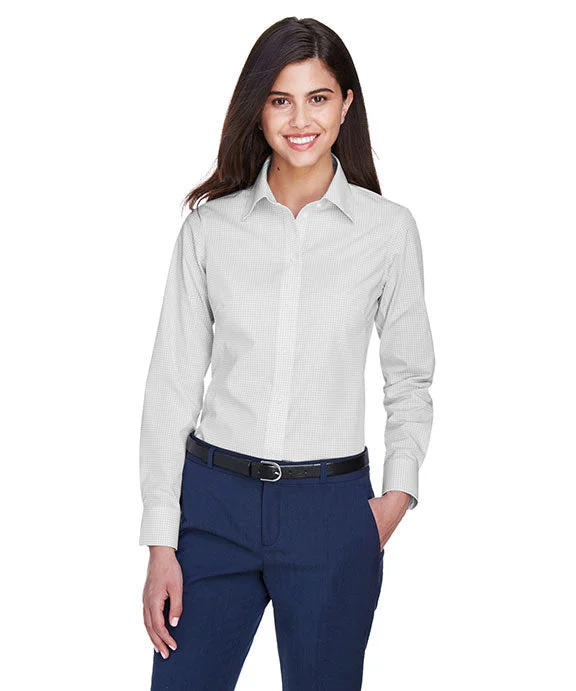 Women's fleece - lined hoodie with thumbholes for warmth in winterD640W - Devon & Jones Ladies Crown Woven Collection™ Gingham Check Shirt | Silver Women's fleece - lined hoodie with thumbholes for warmth in winterD640W - Devon & Jones Ladies Crown Woven Collection™ Gingham Check Shirt | Silver