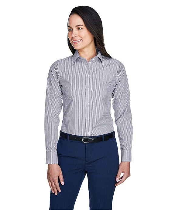Women's fleece - lined hoodie with thumbholes for warmth in winterD645W - Devon & Jones Ladies Crown Woven Collection™ Banker Stripe Shirt | Navy Women's fleece - lined hoodie with thumbholes for warmth in winterD645W - Devon & Jones Ladies Crown Woven Collection™ Banker Stripe Shirt | Navy