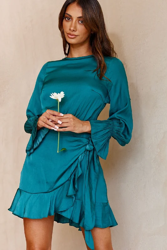 Shift Women Dress with a Simple and Classic Design for Everyday WearDarla Long Sleeve Satin Dress Forest Green Shift Women Dress with a Simple and Classic Design for Everyday WearDarla Long Sleeve Satin Dress Forest Green