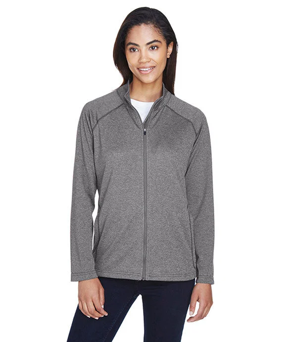 Women's sweatshirt with a mesh panel insert for breathability during workoutsDG420W - Devon & Jones Ladies Stretch Tech-Shell® Compass Full-Zip | Dark Grey Heather Women's sweatshirt with a mesh panel insert for breathability during workoutsDG420W - Devon & Jones Ladies Stretch Tech-Shell® Compass Full-Zip | Dark Grey Heather