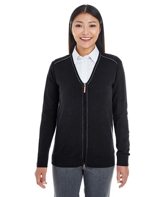 Women's cropped sweatshirt with a lace - trimmed hem for a romantic lookDG478W - Devon & Jones Ladies Manchester Fully-Fashioned Full-Zip Cardigan Sweater | Black/Graphite Women's cropped sweatshirt with a lace - trimmed hem for a romantic lookDG478W - Devon & Jones Ladies Manchester Fully-Fashioned Full-Zip Cardigan Sweater | Black/Graphite