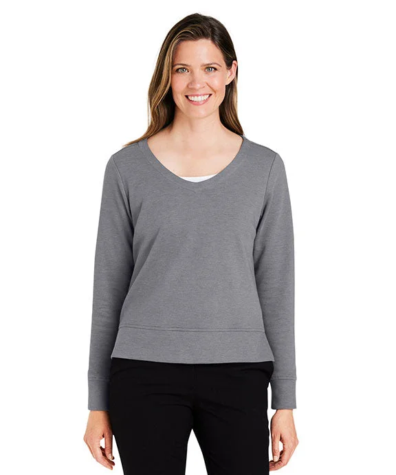 Women's cropped sweatshirt with a lace - trimmed hem for a romantic lookDG482W - Devon & Jones New Classics® Ladies Charleston Pullover Sweater | Graphite Melange Women's cropped sweatshirt with a lace - trimmed hem for a romantic lookDG482W - Devon & Jones New Classics® Ladies Charleston Pullover Sweater | Graphite Melange