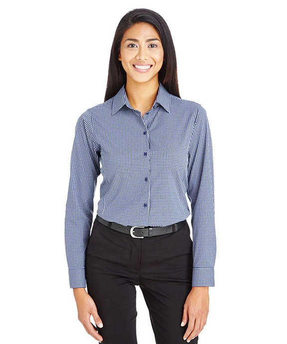 Women's mock - neck sweatshirt made of moisture - wicking material for fitness useDG535W - Devon & Jones CrownLux Performance™ Ladies Tonal Mini Check Shirt | Navy Women's mock - neck sweatshirt made of moisture - wicking material for fitness useDG535W - Devon & Jones CrownLux Performance™ Ladies Tonal Mini Check Shirt | Navy