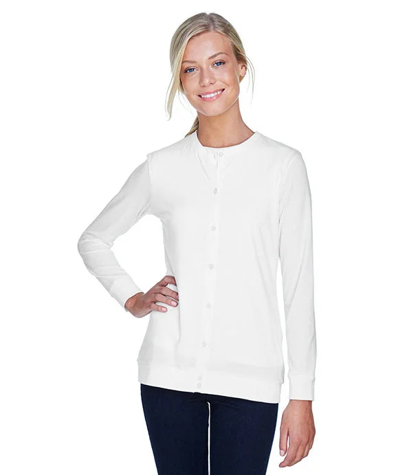 Women's pullover hoodie with a side slit for a modern and relaxed fitDP181W - Devon & Jones Ladies Perfect Fit™ Ribbon Cardigan | White Women's pullover hoodie with a side slit for a modern and relaxed fitDP181W - Devon & Jones Ladies Perfect Fit™ Ribbon Cardigan | White