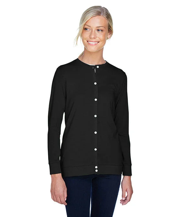 Women's cropped sweatshirt with a lace - trimmed hem for a romantic lookDP181W - Devon & Jones Ladies Perfect Fit™ Ribbon Cardigan Women's cropped sweatshirt with a lace - trimmed hem for a romantic lookDP181W - Devon & Jones Ladies Perfect Fit™ Ribbon Cardigan