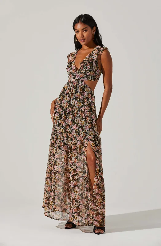 Halter Neck Women Dress to Show Off the Shoulders and NecklineFloral Ruffle Cutout Maxi Dress Halter Neck Women Dress to Show Off the Shoulders and NecklineFloral Ruffle Cutout Maxi Dress