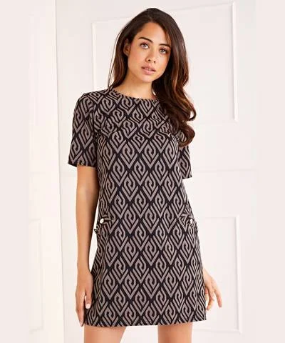 Off - the - Shoulder Women Dress for a Romantic and Feminine LookGeometric Print Side Button Shift Dress Off - the - Shoulder Women Dress for a Romantic and Feminine LookGeometric Print Side Button Shift Dress