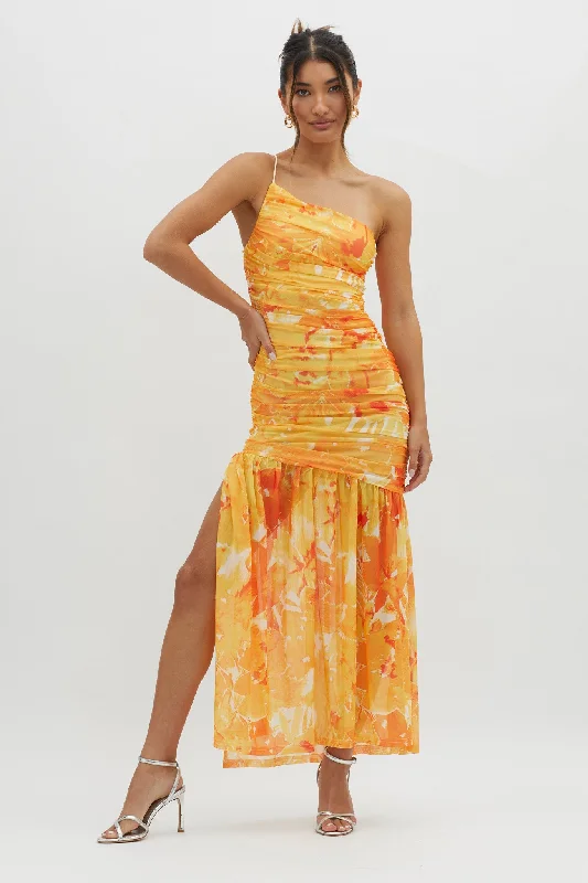 Pleated Women Dress with a Timeless and Elegant TextureGolden Sun One-Shoulder Ruched Maxi Dress Yellow Pleated Women Dress with a Timeless and Elegant TextureGolden Sun One-Shoulder Ruched Maxi Dress Yellow