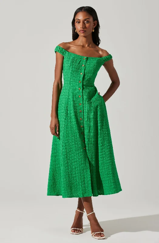 Sleeveless Women Dress in Bright Colors for Summer PartiesHarlyn Off Shoulder Midi Dress Sleeveless Women Dress in Bright Colors for Summer PartiesHarlyn Off Shoulder Midi Dress