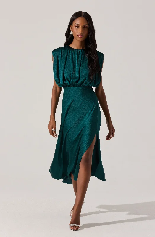Wrap - Style Women Dress with Adjustable Fit for All Body TypesBlouson Satin Midi Dress Wrap - Style Women Dress with Adjustable Fit for All Body TypesBlouson Satin Midi Dress