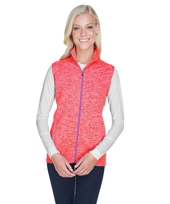 Women's sherpa - lined hoodie for extreme cold weather outdoor activitiesJA8625 - J America Ladies Lasic Cosmic Fleece Vest | Fire Coral/Magenta Women's sherpa - lined hoodie for extreme cold weather outdoor activitiesJA8625 - J America Ladies Lasic Cosmic Fleece Vest | Fire Coral/Magenta