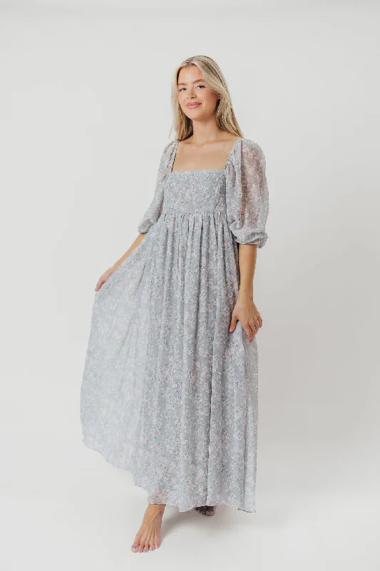 Pleated Women Dress with a Timeless and Elegant Texture*New* Mona Maxi Dress with Smocking in Sage Green Floral - Bump Friendly & Inclusive Sizing (S-3XL)