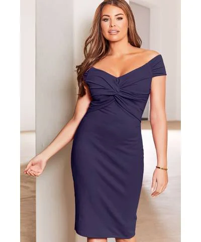 Off - the - Shoulder Women Dress for a Romantic and Feminine LookKnot Midi Dress Navy Off - the - Shoulder Women Dress for a Romantic and Feminine LookKnot Midi Dress Navy