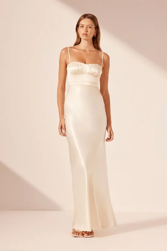 Backless Women Dress for a Sexy and Alluring Look at Evening EventsLA LUNE CORDED RUCHED MAXI DRESS - CREAM Backless Women Dress for a Sexy and Alluring Look at Evening EventsLA LUNE CORDED RUCHED MAXI DRESS - CREAM