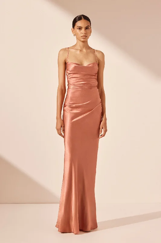 Little Black Women Dress with Sequins for a Glamorous Night OutLA LUNE LACE BACK MAXI DRESS - ANTIQUE ROSE