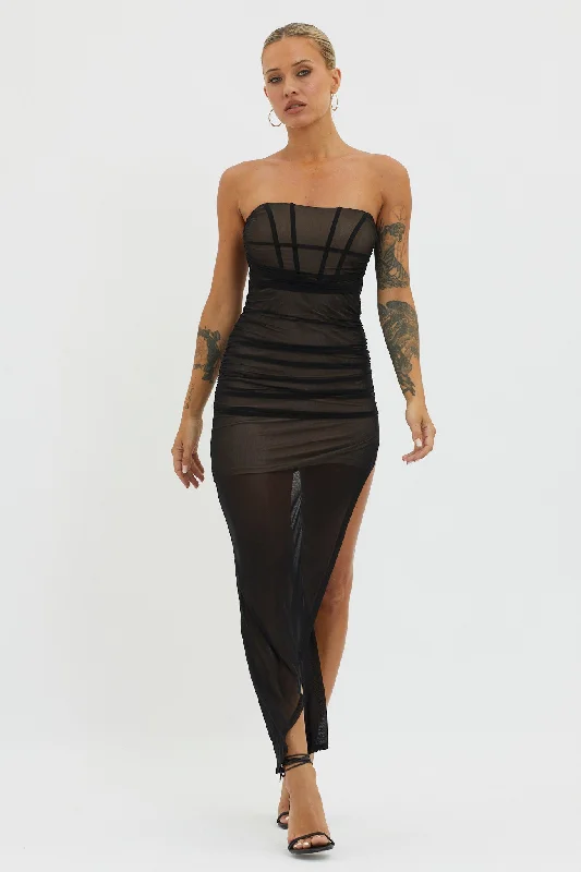 Lace - Embellished Women Dress for an Elegant and Sophisticated AppearanceLA Nights Strapless Sheer Midi Dress Black/Nude Lace - Embellished Women Dress for an Elegant and Sophisticated AppearanceLA Nights Strapless Sheer Midi Dress Black/Nude