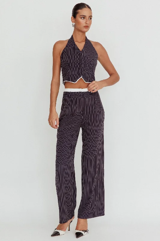 Sleeveless Women Dress in Bright Colors for Summer PartiesLilija Pinstripe Double Waistband Wide-Leg Pants Navy Sleeveless Women Dress in Bright Colors for Summer PartiesLilija Pinstripe Double Waistband Wide-Leg Pants Navy
