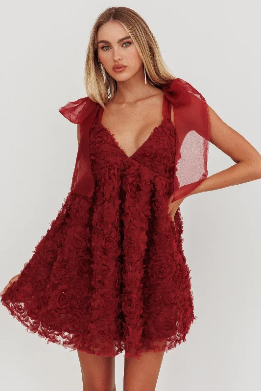 Wrap - Style Women Dress with Adjustable Fit for All Body TypesLisette Tied Shoulder Embellished Mini Dress Wine Wrap - Style Women Dress with Adjustable Fit for All Body TypesLisette Tied Shoulder Embellished Mini Dress Wine