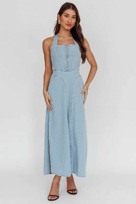 Printed Abstract Women Dress for a Modern and Artistic AppealLumi A-Line Maxi Dress Light Denim Blue Printed Abstract Women Dress for a Modern and Artistic AppealLumi A-Line Maxi Dress Light Denim Blue