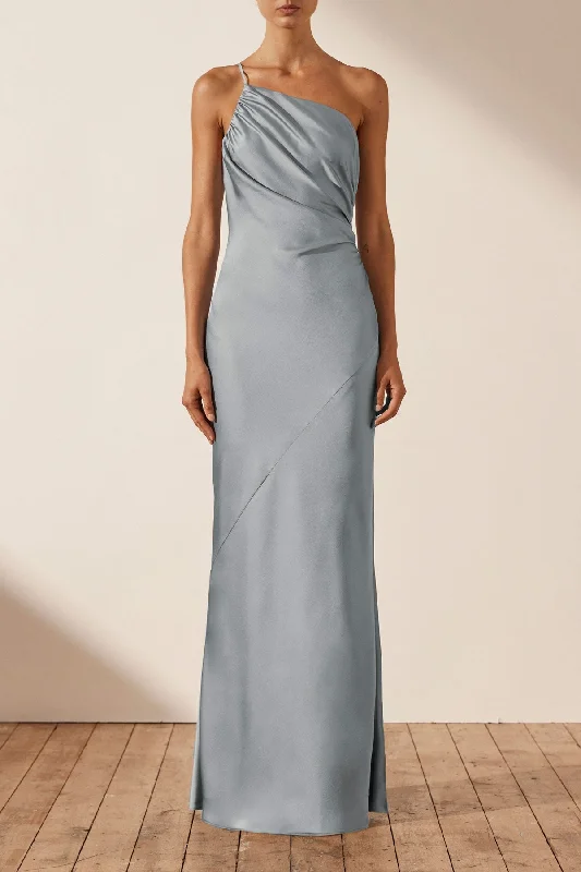 Sheath Women Dress with a Tailored Fit for a Professional LookLUXE ASYMMETRICAL GATHERED MAXI DRESS - AZURE Sheath Women Dress with a Tailored Fit for a Professional LookLUXE ASYMMETRICAL GATHERED MAXI DRESS - AZURE