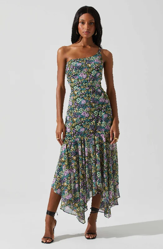 Lace - Embellished Women Dress for an Elegant and Sophisticated AppearanceMalvina One Shoulder Floral Midi Dress Lace - Embellished Women Dress for an Elegant and Sophisticated AppearanceMalvina One Shoulder Floral Midi Dress