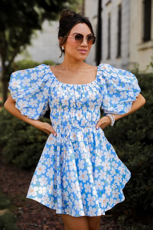 Ruffled Women Dress with Multiple Layers for a Playful and Girly StyleFINAL SALE - Memorable Poise Blue Floral Mini Dress Ruffled Women Dress with Multiple Layers for a Playful and Girly StyleFINAL SALE - Memorable Poise Blue Floral Mini Dress