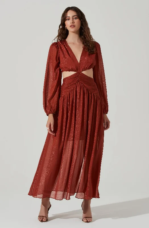 Mermaid - Style Women Dress with a Fitted Silhouette for Special OccasionsMetallic Twist Cutout Waist Maxi Dress Mermaid - Style Women Dress with a Fitted Silhouette for Special OccasionsMetallic Twist Cutout Waist Maxi Dress