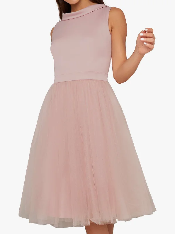 Backless Women Dress for a Sexy and Alluring Look at Evening EventsMidi Tulle Skater Dress Pink Backless Women Dress for a Sexy and Alluring Look at Evening EventsMidi Tulle Skater Dress Pink