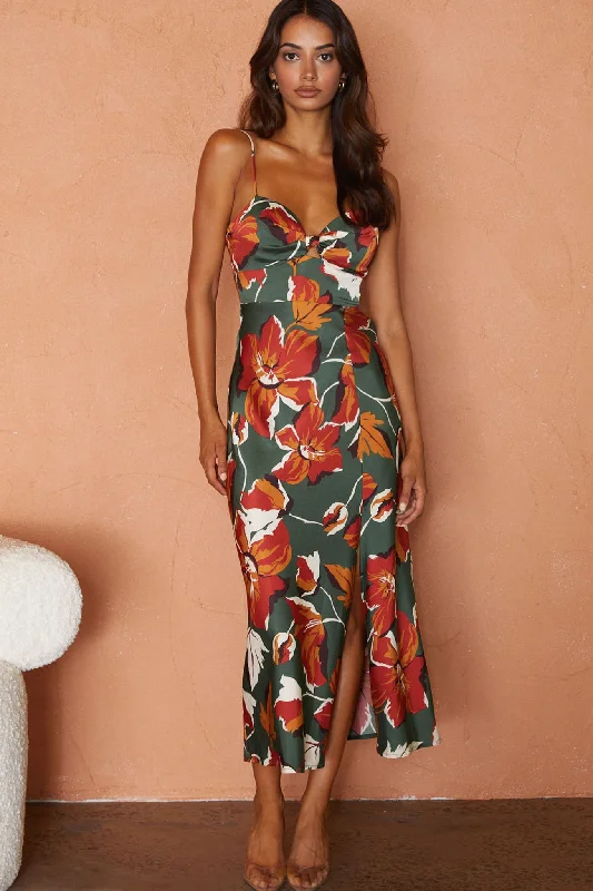 Mini Women Dress with a Short Hem for a Young and Trendy StyleMissoula Cami Strap Padded Bust Midi Dress Floral Print Green Mini Women Dress with a Short Hem for a Young and Trendy StyleMissoula Cami Strap Padded Bust Midi Dress Floral Print Green