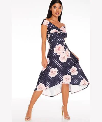 Mini Women Dress with a Short Hem for a Young and Trendy StyleNavy Floral Polka Dot Dress Mini Women Dress with a Short Hem for a Young and Trendy StyleNavy Floral Polka Dot Dress
