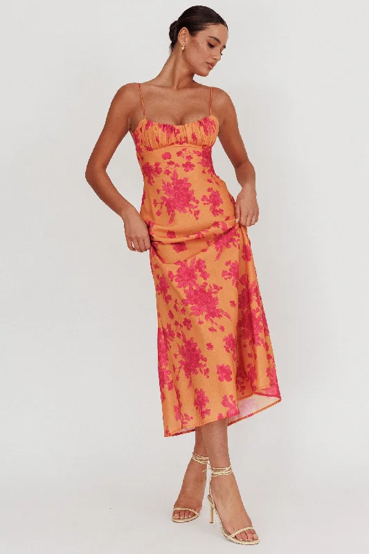 Strapless Women Dress with a Built - in Bra for Comfort and SupportNerida Low Back Twist Floral Maxi Dress Orange Strapless Women Dress with a Built - in Bra for Comfort and SupportNerida Low Back Twist Floral Maxi Dress Orange