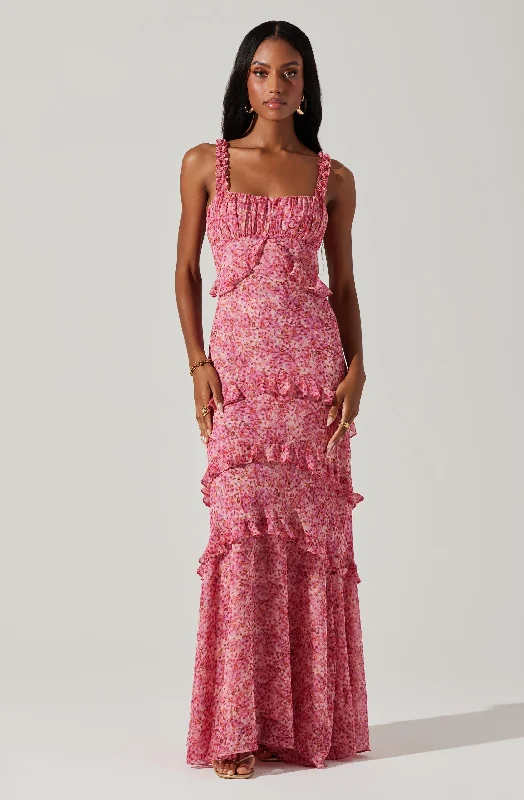 Off - the - Shoulder Women Dress for a Romantic and Feminine LookOlina Floral Ruffle Maxi Dress Off - the - Shoulder Women Dress for a Romantic and Feminine LookOlina Floral Ruffle Maxi Dress