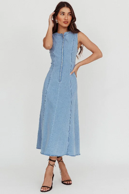 Ball Gown Women Dress with a Full Skirt for a Princess - like LookPassionate Flame Sleeveless A-line Midi Dress Denim Blue Ball Gown Women Dress with a Full Skirt for a Princess - like LookPassionate Flame Sleeveless A-line Midi Dress Denim Blue