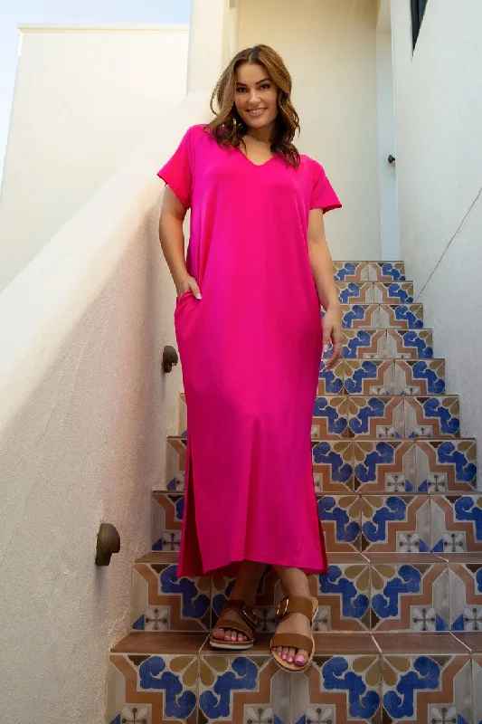 Plus Size Women Dress with a Flattering A - Line Cut for Comfort and StylePQ Collection T-Shirt Maxi Dress Magenta Plus Size Women Dress with a Flattering A - Line Cut for Comfort and StylePQ Collection T-Shirt Maxi Dress Magenta