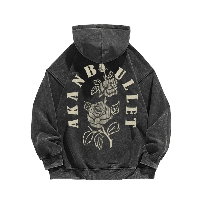 Women's crew - neck sweatshirt in a heather gray shade for a classic and versatile optionRetro Rose Letter Circle Washed Hoodie Women's crew - neck sweatshirt in a heather gray shade for a classic and versatile optionRetro Rose Letter Circle Washed Hoodie