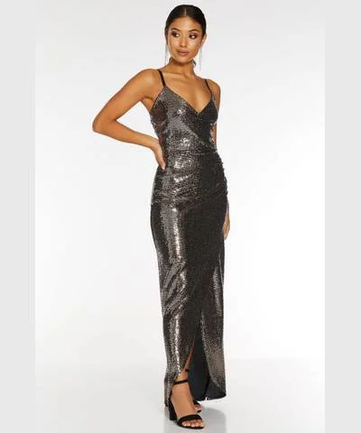 Wrap - Style Women Dress with Adjustable Fit for All Body TypesRose Gold Sequin Wrap Maxi Dress Wrap - Style Women Dress with Adjustable Fit for All Body TypesRose Gold Sequin Wrap Maxi Dress
