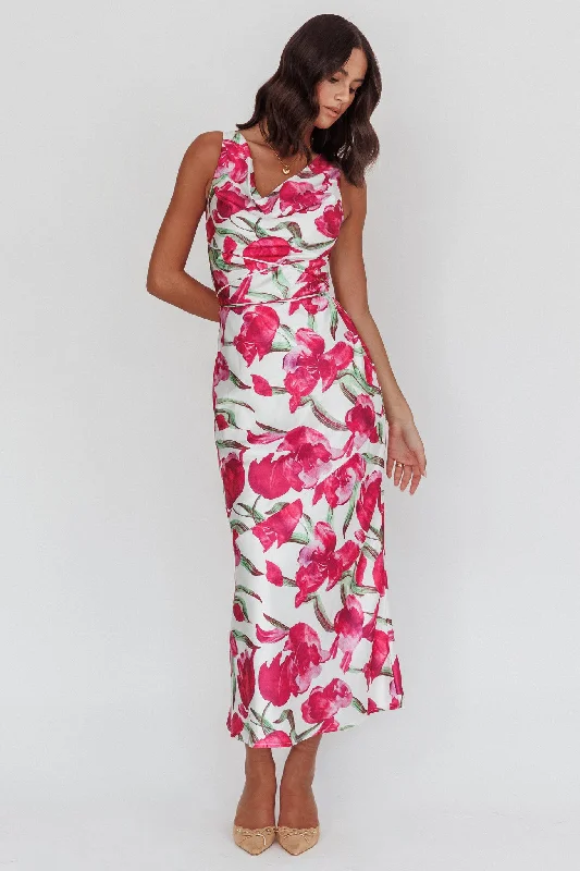Pleated Women Dress with a Timeless and Elegant TextureSerenitie Cowl Neck Waist Tie Maxi Dress Floral Pink Pleated Women Dress with a Timeless and Elegant TextureSerenitie Cowl Neck Waist Tie Maxi Dress Floral Pink