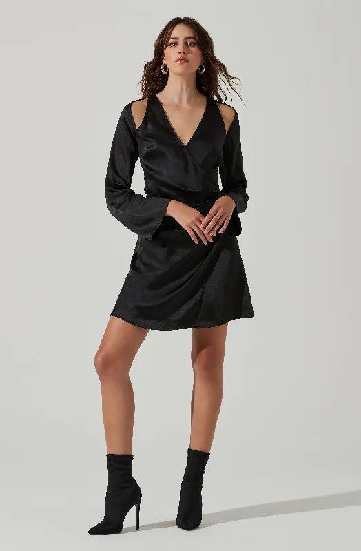 Ball Gown Women Dress with a Full Skirt for a Princess - like LookShoulder Cutout Long Sleeve Satin Mini Dress Ball Gown Women Dress with a Full Skirt for a Princess - like LookShoulder Cutout Long Sleeve Satin Mini Dress